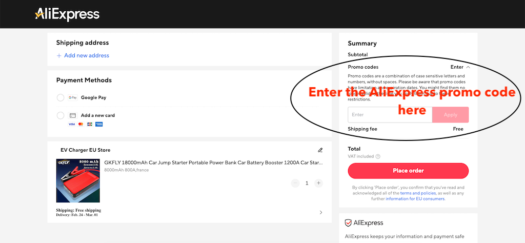 AliExpress How to add a coupon