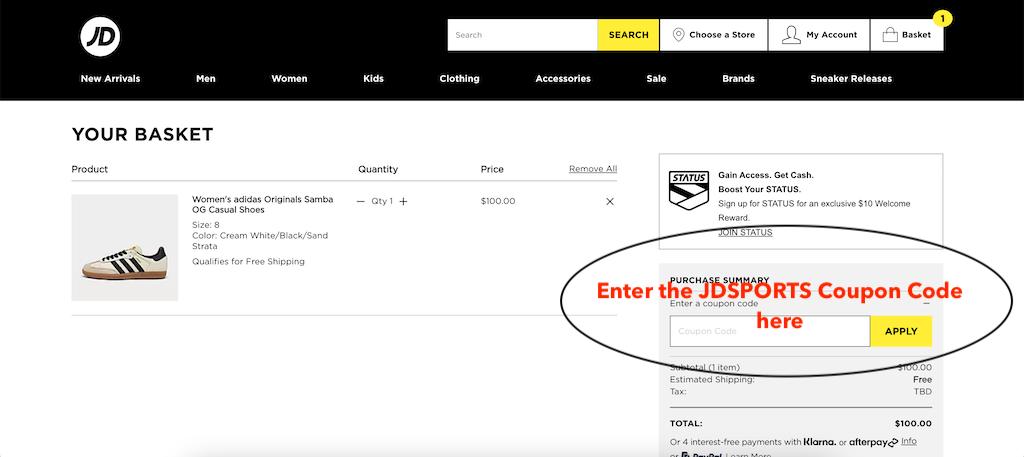 JDSPORTS how to use a coupon code